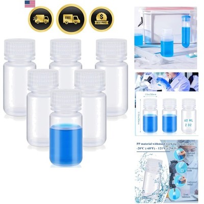 6 Pcs 2 oz 60ml Polypropylene Reagent Bottle Plastic Sample Bottles with Scre...