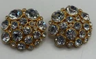 VINTAGE 80s CHUNKY BLANCA GOLD TONE DOMED CRYSTAL  BUTTON CLIP ON EARRINGS 1.35”