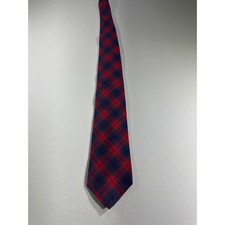Rooster Vintage Red Navy Plaid Cotton Necktie Made in USA Tartan Print Tie