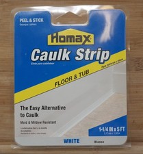 Homax Caulk Strip 1-1/4" x 5ft White Peel  Stick Mold Mildew Resistant Floor Tu
