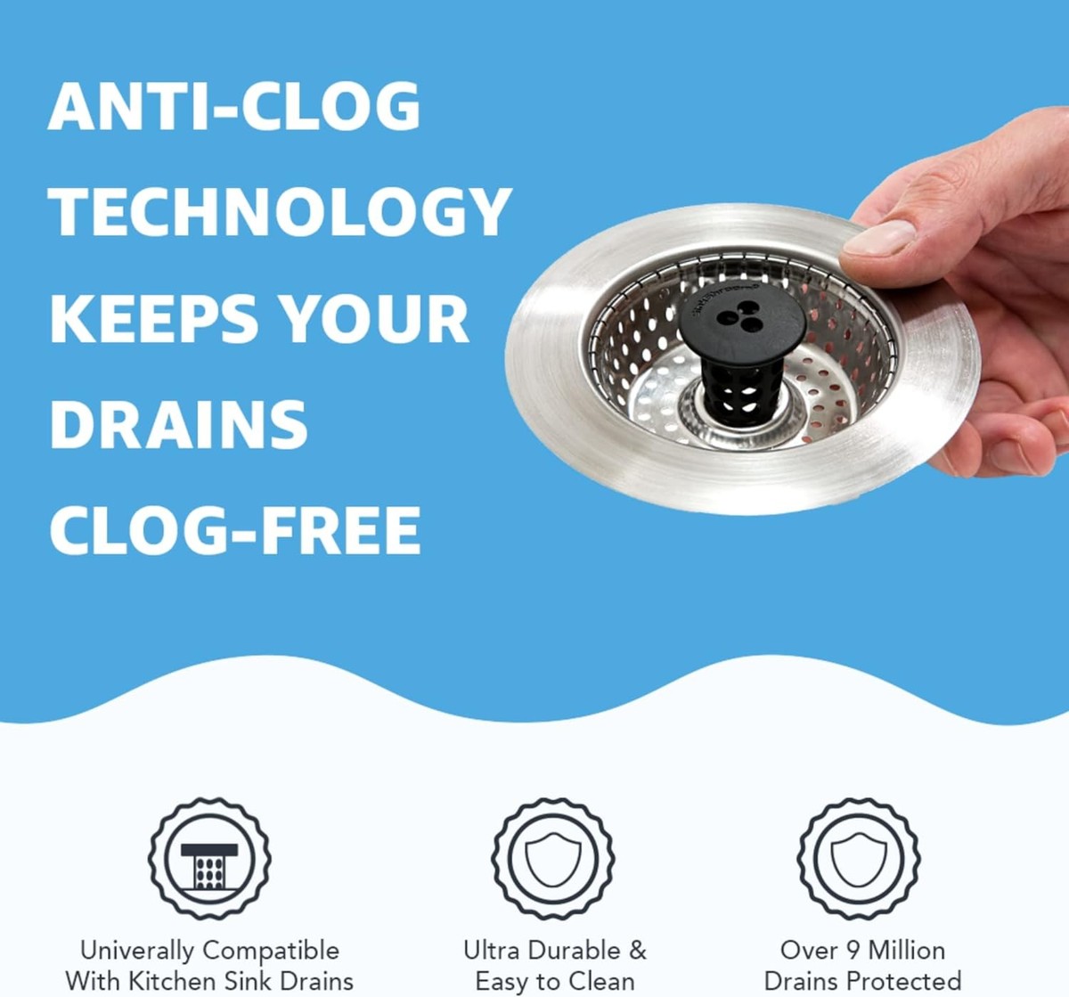 Kitchen SinkShroom – Clog-Free Stainless Steel Sink Strainer With Stopper, Chrome-Gray (Fits Most Drains, Easy Clean)
