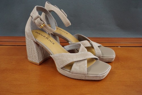 Donald Pliner Trista Shoes Womens 8 Brown Suede Block Heel Sandals Ankle Strap - Picture 3 of 11
