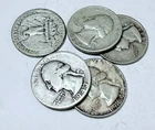 LOT OF 5 WASHINGTON SILVER QUARTERS 90% SILVER VARIOUS DATES #6396