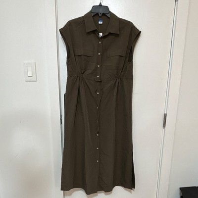 Old Navy Maternity Olive Button-Down Collared Sleeveless Maxi Shirt Dress Size S