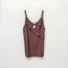 CAbi Burgundy Cream Geometric Ruffle V-Neck Camisole Tank Top Women  s M