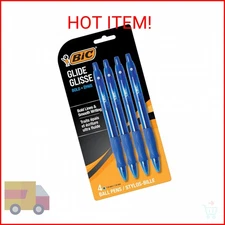 BIC Glide Bold Blue Ballpoint Pens, Bold Point (1.6mm), 4-Count Pack, Retractabl