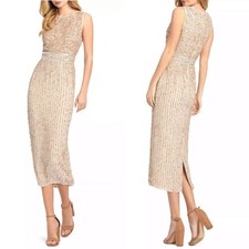 Mac Duggal Size 10 Women's Sequin Midi Sheath Sleeveless Dress Special Occasion 