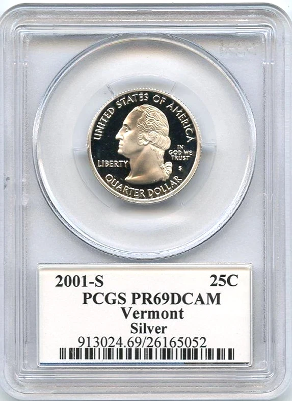 ✅ 2001-S Vermont 90% SILVER Washington Quarter ~ PCGS PR69DCAM State Flag Label - Image 2 of 2