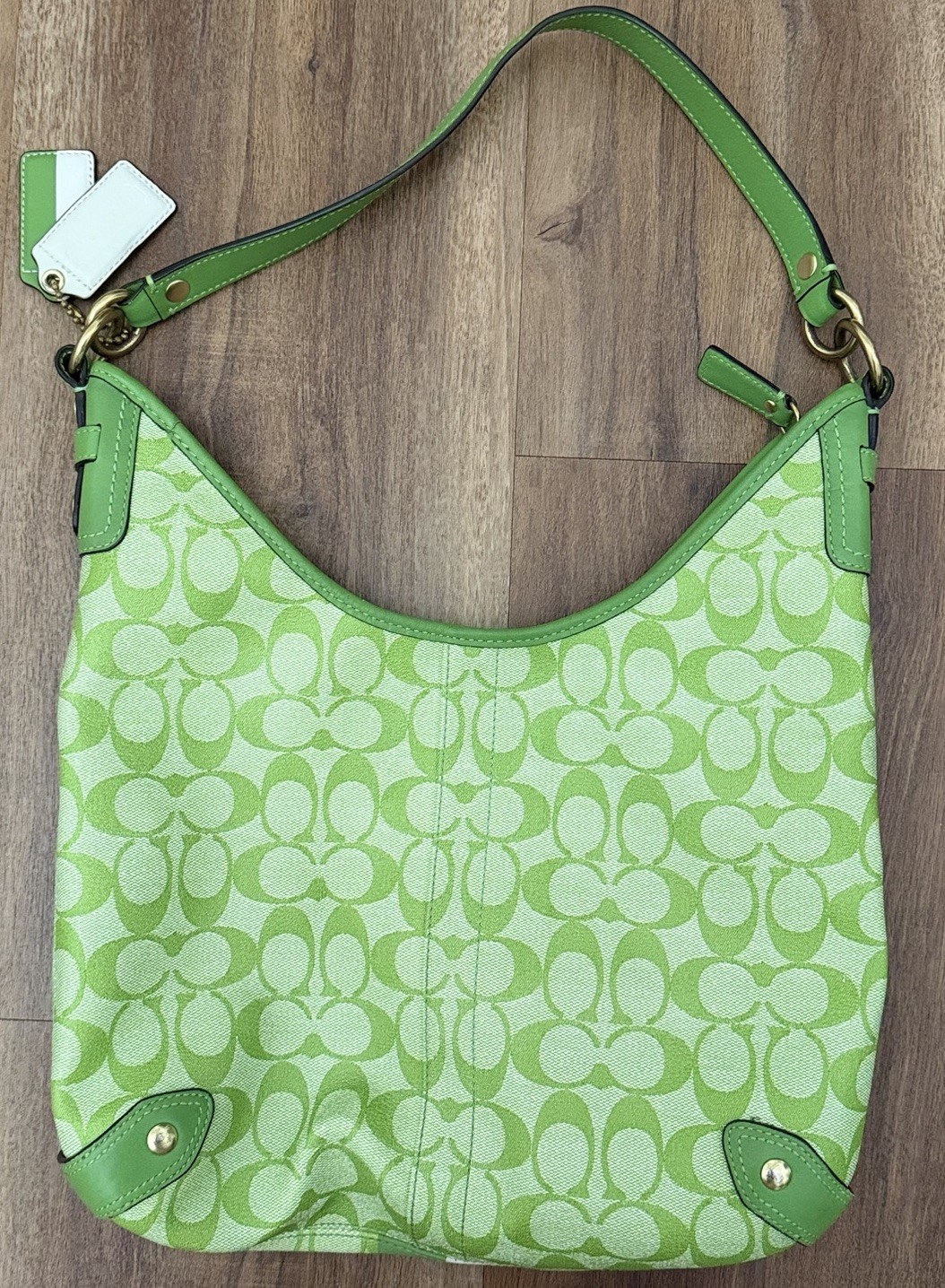 Coach Heritage Stripe Lime Green Signature Canvas Hobo Bag 13193 Y2K Vtg Rare image 3