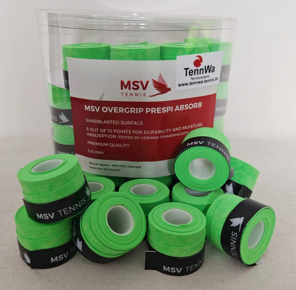 Beste Schweißaufnahme: 10er Pack MSV Prespi Absorb (sandgestrahlt) Overgrip grün