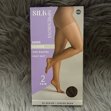 Silk Impressions Sheer Shimmer Tights Womens Size XXXL Coffee Bean High Waist
