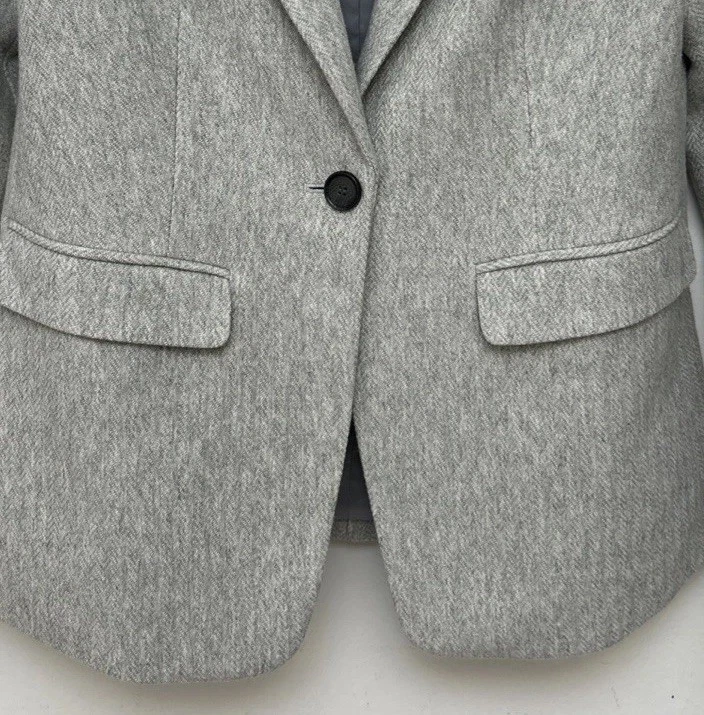 Blazer Loft Cinza Herringbone Jacket, Elbow Patch, Ann Taylor, Feminino Tamanho 2 - Imagem 4 de 4