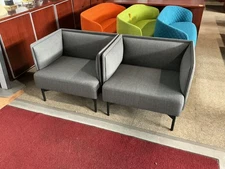 Lot of 2 Club Chairs in Gray Fabric Finish w/ Black Metal Base by Bernhardt