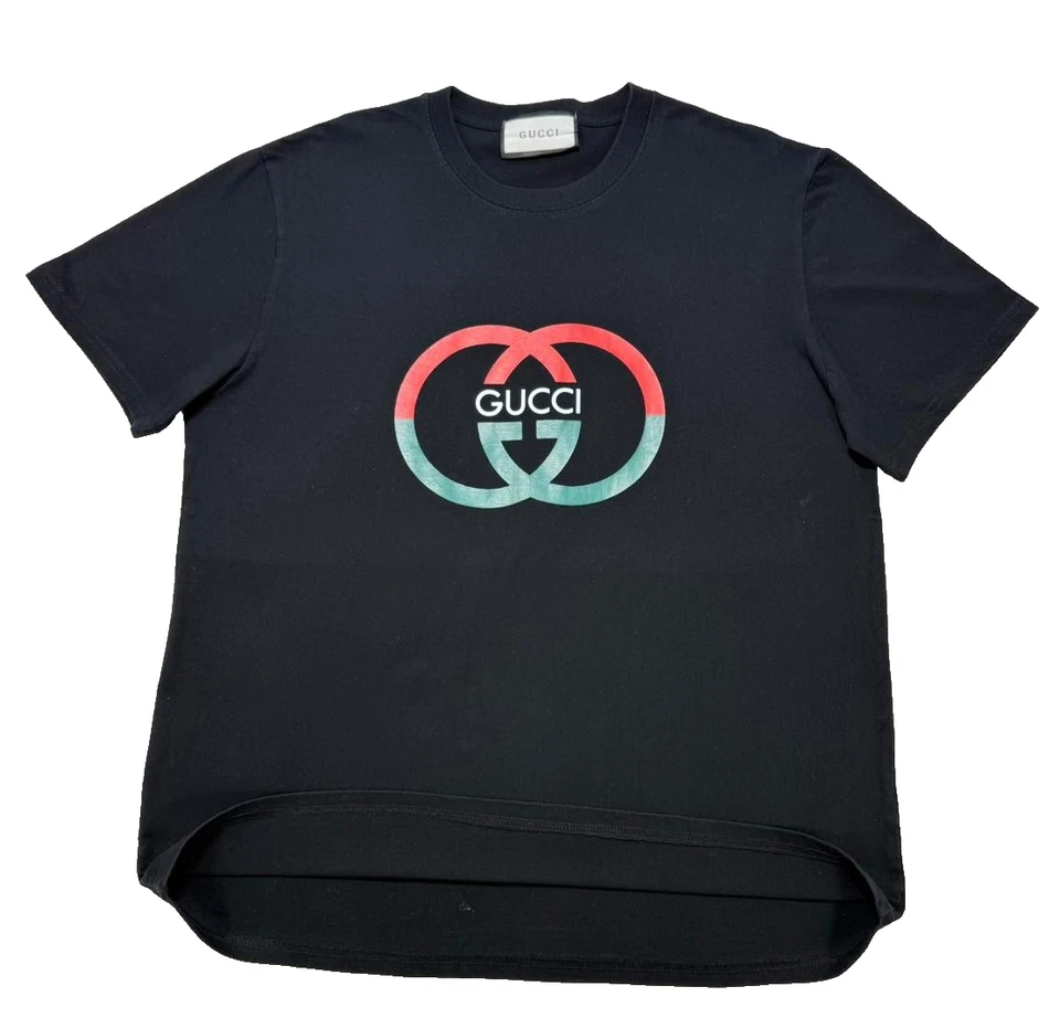 GUCCI Hombres Logo Impreso Camiseta Algodón Color Negro - Talla L - Imagen 3 de 4