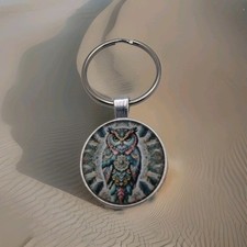 Bohemian Owl Keychain Metal Key Ring Backpack Purse Bag Car Charm Boho Chic Gift