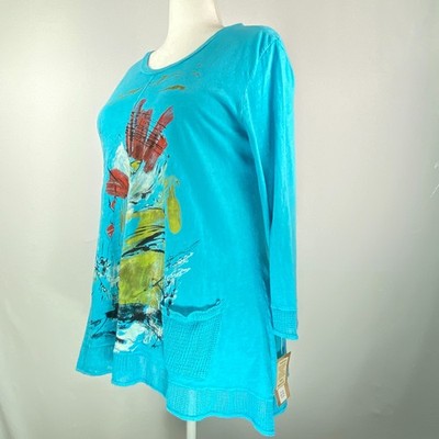 NWT Jess & Jane Cline Sz L Mineral Washed Aqua Blue Minimalist Whimsical Tunic