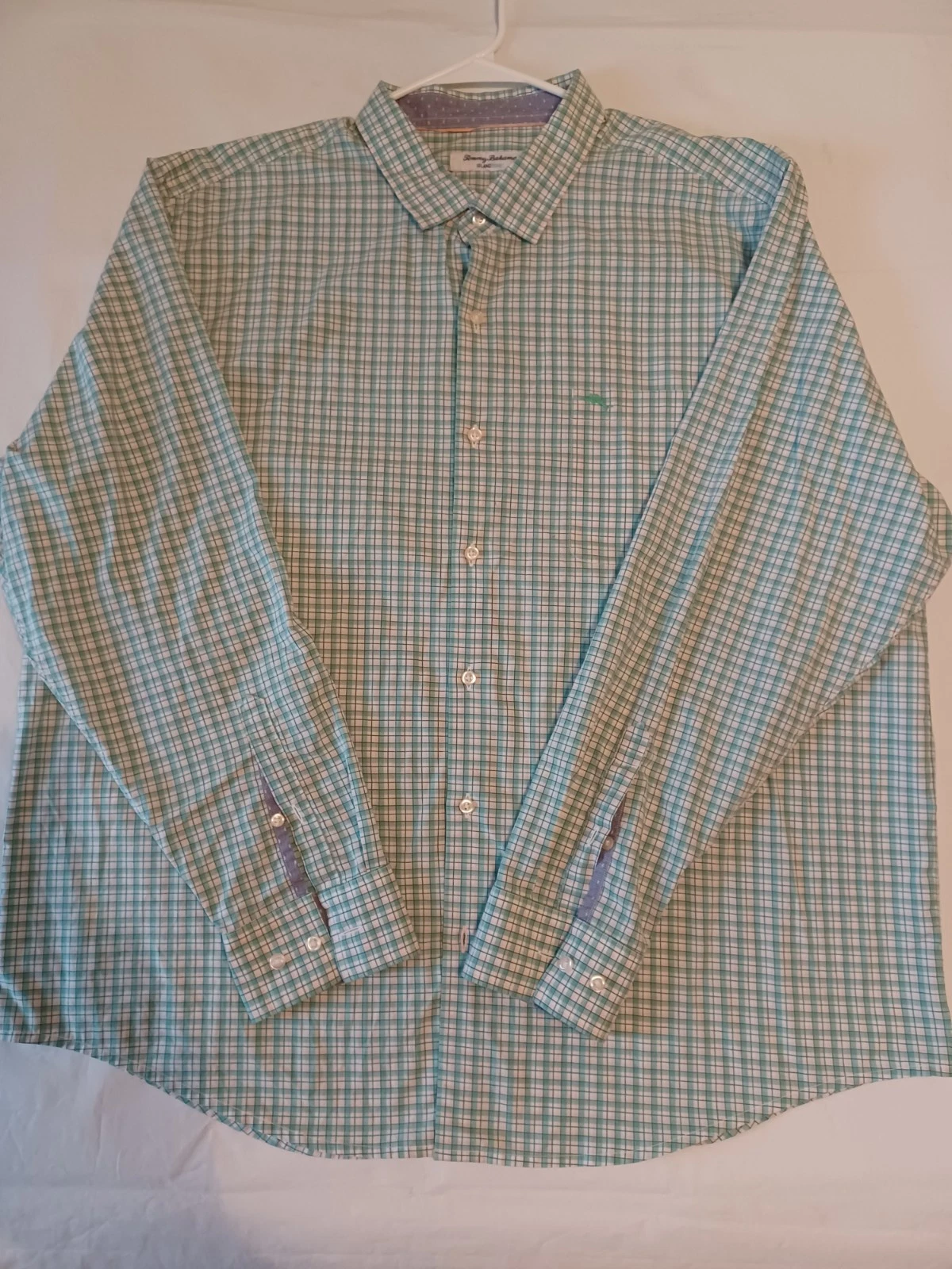 Tommy Bahama Shirt Mens 2XL Green Check Island Zone Button Up Flip Cuff