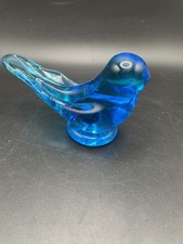 Vintage Signed Blue Bird of Happiness Art Glass Handmade Paperweight Leo Ward