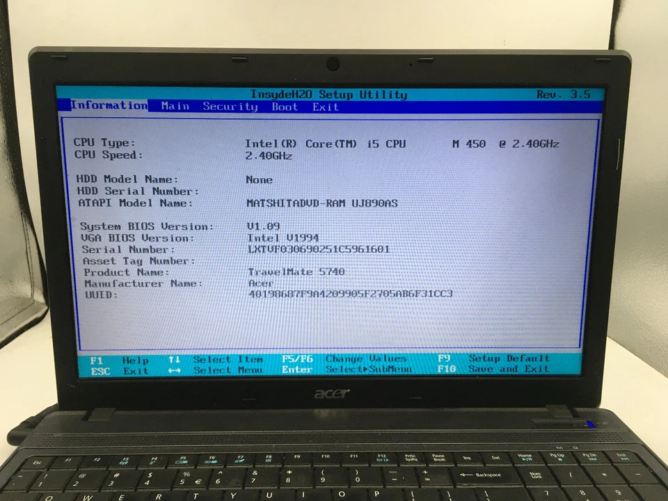 ACER TRAVELMATE 5740 6291 -BOOTS TO BIOS- Intel Core i5-m450 - 8GB RAM -READ-BB - Image 2 of 4