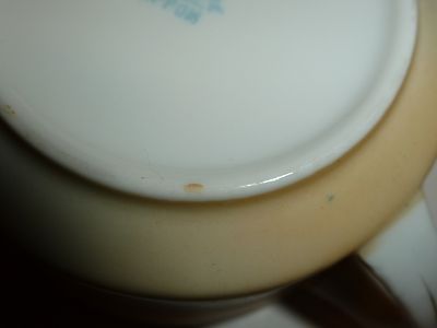 Vintage Nippon Cup and Saucer, Tree/Lake/Windmill Scene, Orange