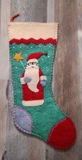 Vintage Wool Folk Art Santa Christmas Stocking