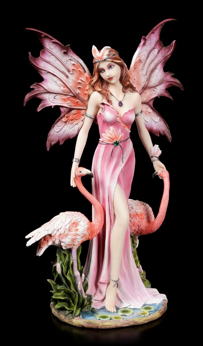 Elves Figurine - Teina With Flamingos - Fee Angel Bird Deco Statue