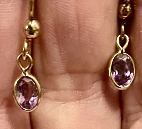 VTG 80’s NATURAL PURPLE AMETHYST GOLD OVER STERLING SILVER DROP EARRINGS MODEST - Picture 5 of 6