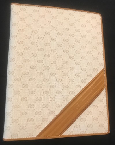 NEW RARE VINTAGE GUCCI TRIFOLD PICTURE FRAME GG COATED CANVAS LEATHER DESK COLX