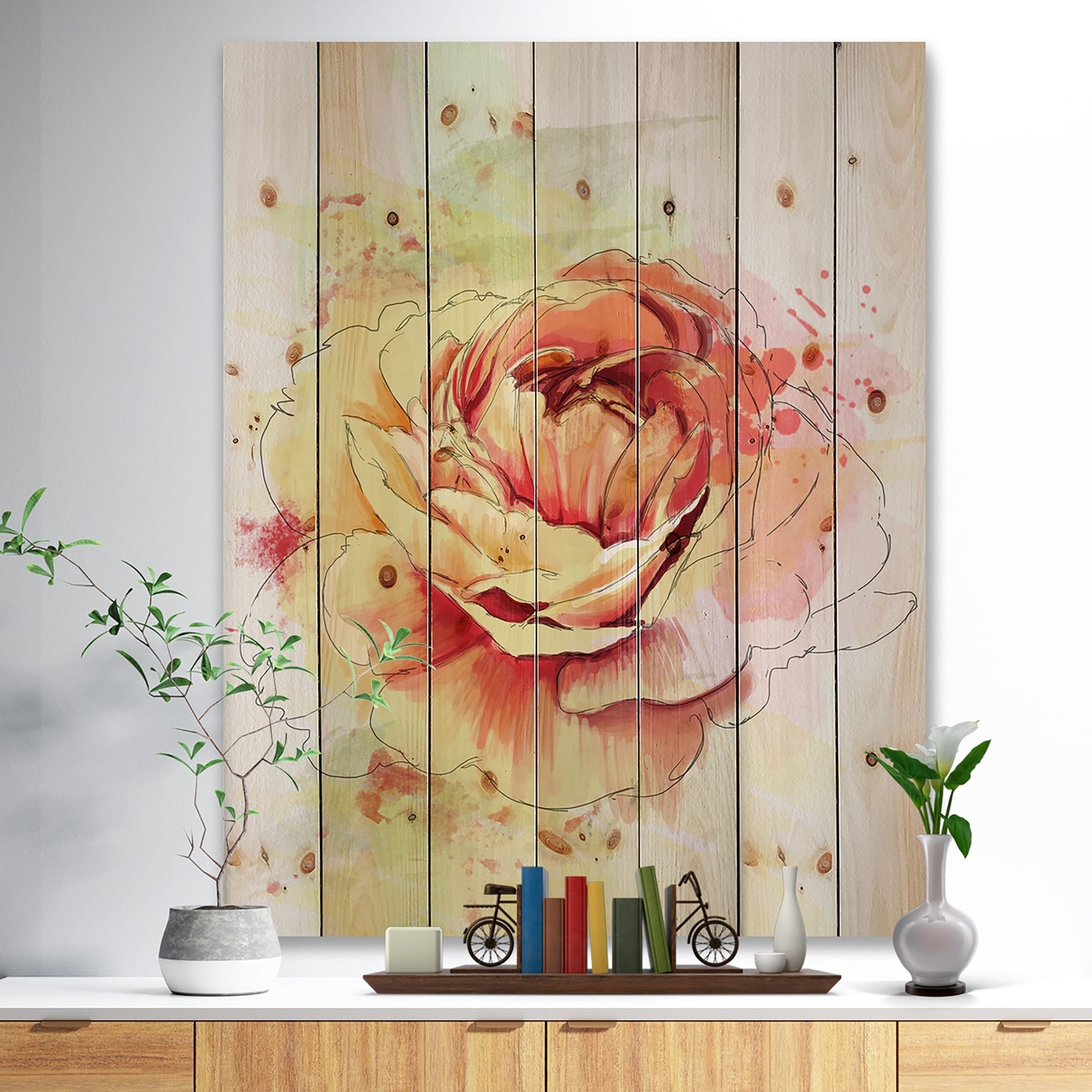 Designart 'Yellow Blooming Rose' Nautical & Coastal Wood