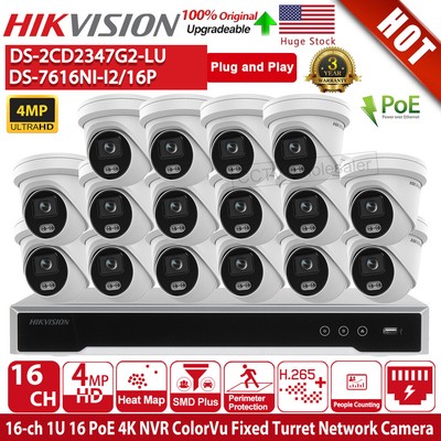 hikvision security camera system 4MP ColorVu DS-7616NI-I2/16P DS-2CD2347G2-LU IR