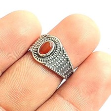 Natural Red Onyx 925 Sterling Silver Handmade Fine Ring Size 8 AN55