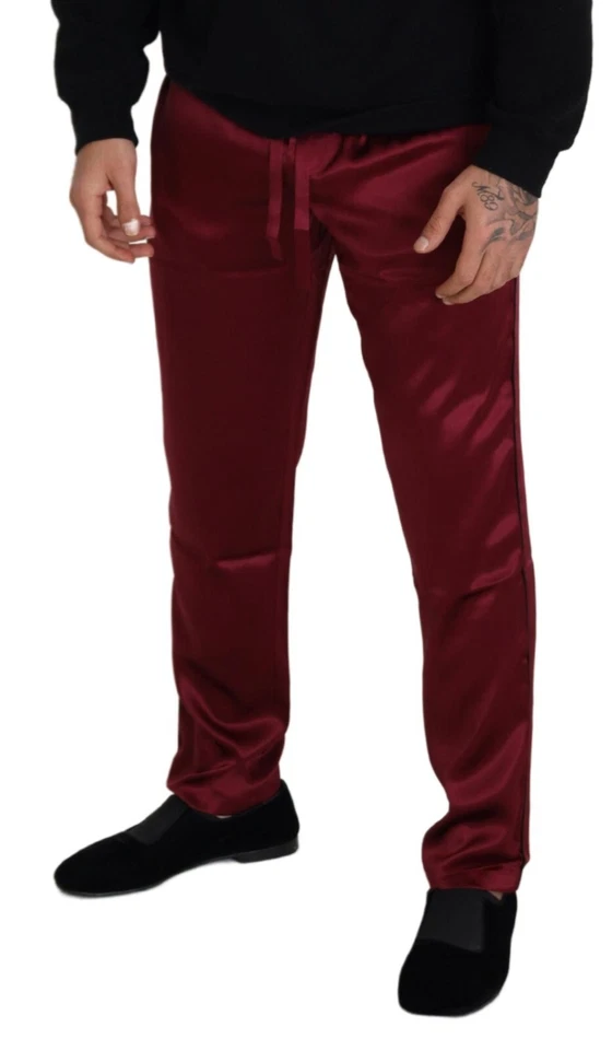 DOLCE & GABBANA Pants Bordeaux Silk DG Sleep Lounge IT48 / W34 / M RRP $1200 - Image 4 of 4
