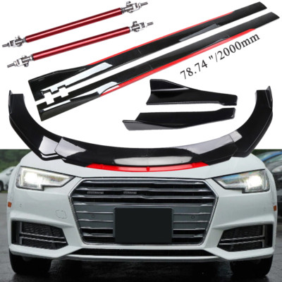 Front Bumper Lip Splitter Side Skirt+Gloss Black Red For Mitsubishi Lancer