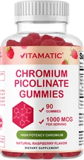 Vitamatic Chromium Picolinate 1000 mcg - 90 Gummies - High Potency Chromium - Ra