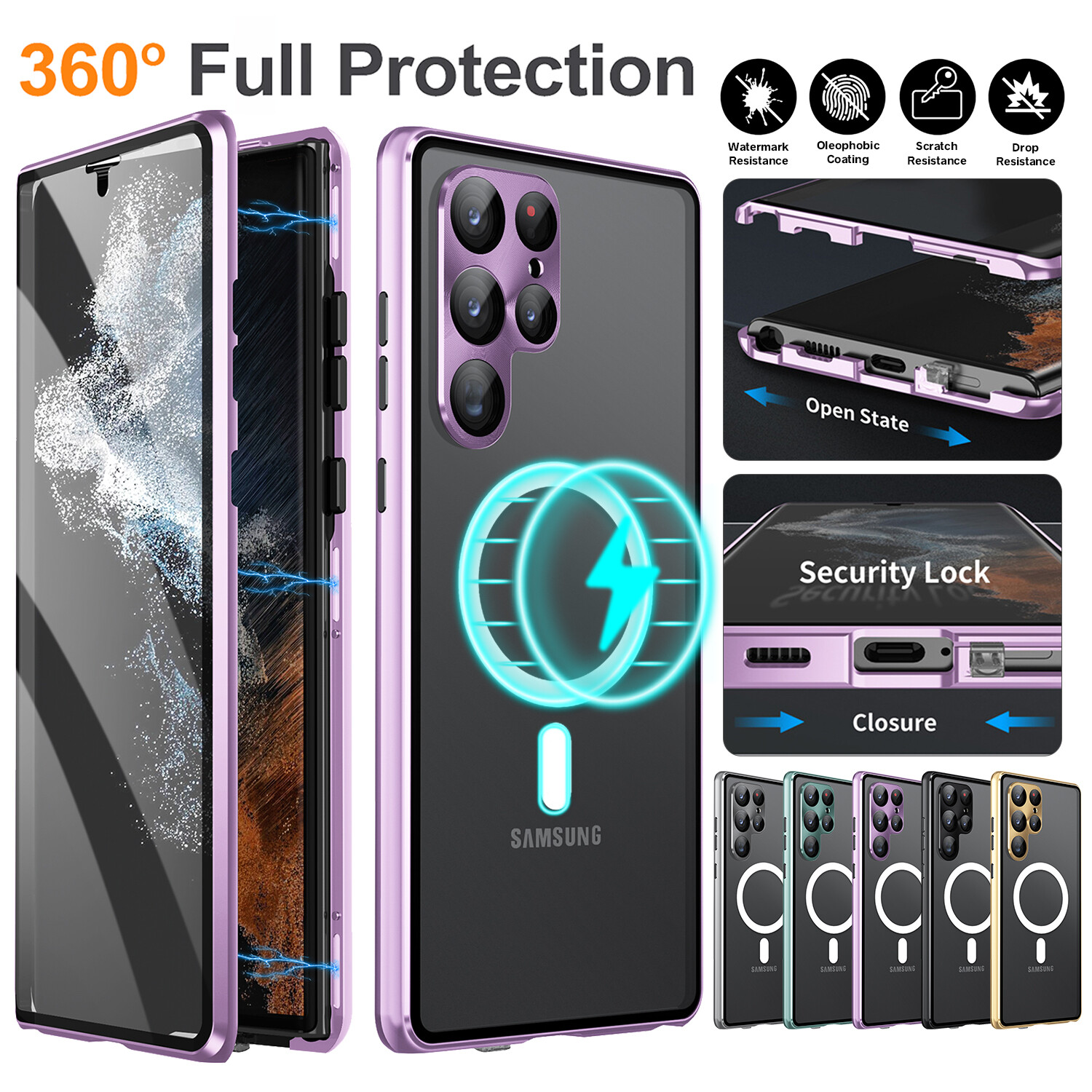 MagSafe Screen Glass Case 360 Full Magnetic Cover For Samsung S23 Ultra S22 S21+-image