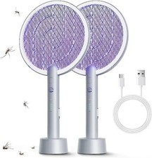 Electric Fly Swatter Racket 2 Pack, Mosiller 2 in 1 Bug Zapper with Auger USB Re