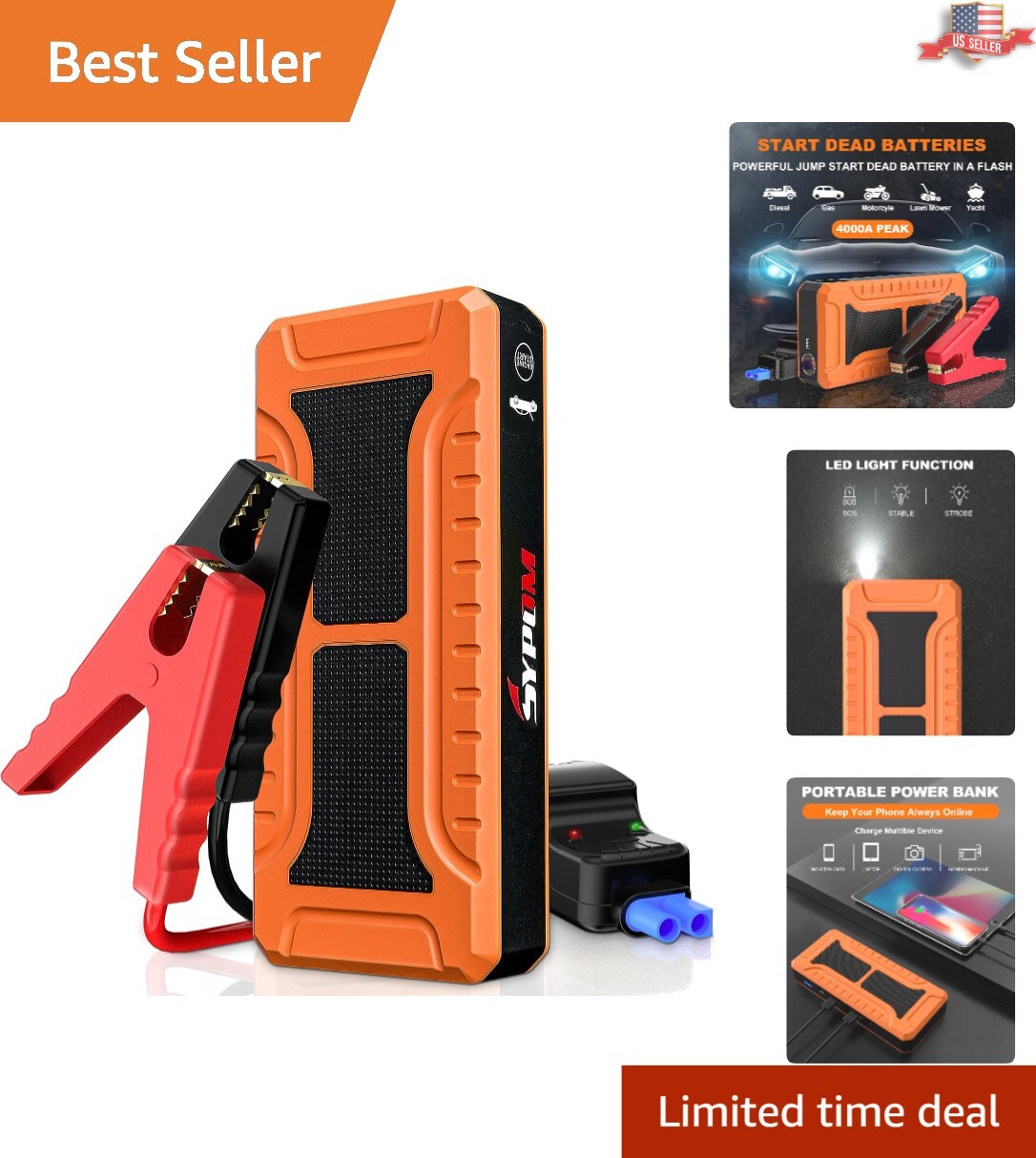 Jumpstarter Q1 - 4000A, Powerbank, Zaklamp & SOS Noodlicht