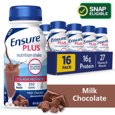 Ensure Plus Chocolate Nutritional Shake with 16 Grams Protein, 8 FL OZ- 16 Count