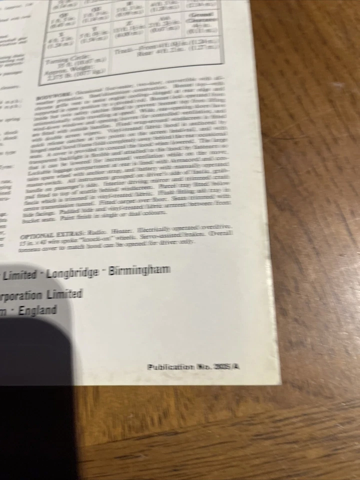 Folleto de venta de autos AUSTIN HEALEY 3000 SPORTS CONVERTIBLE 1962 #2035/A Foto 3 de 4