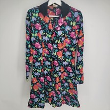 Womens Vintage Floral Dress Long Sleeve Colorful Black Size 9P