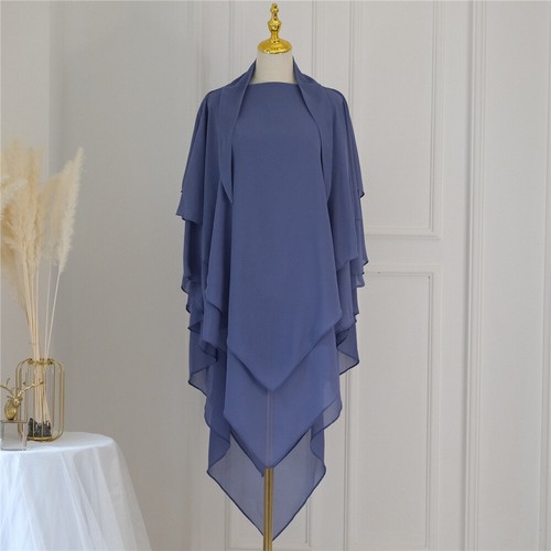 Women Overhead Hijab 3 Layer Prayer Muslim Khimar Headscarf Robe Burqa Islam New - Picture 37 of 47