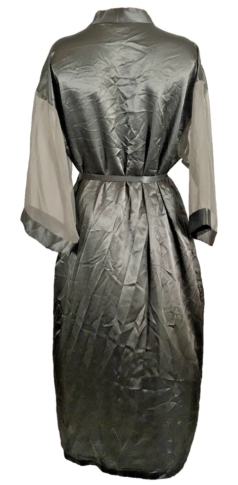 Conjunto de Noiva Vintage Lua de Mel Peignoir Seda Preta Longa Camisola Robe Luxos G - Imagem 2 de 4