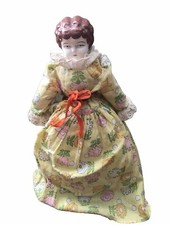 Vintage China Head Doll 12 Yellow Floral Dress Porcelain Head Cloth Body 1977