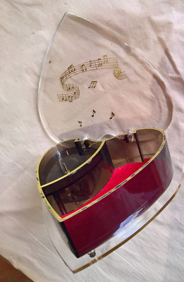 ALTE Spieluhr Schmuckkasten - Herzform - Musical Cats ''Memory'' transparent Samt