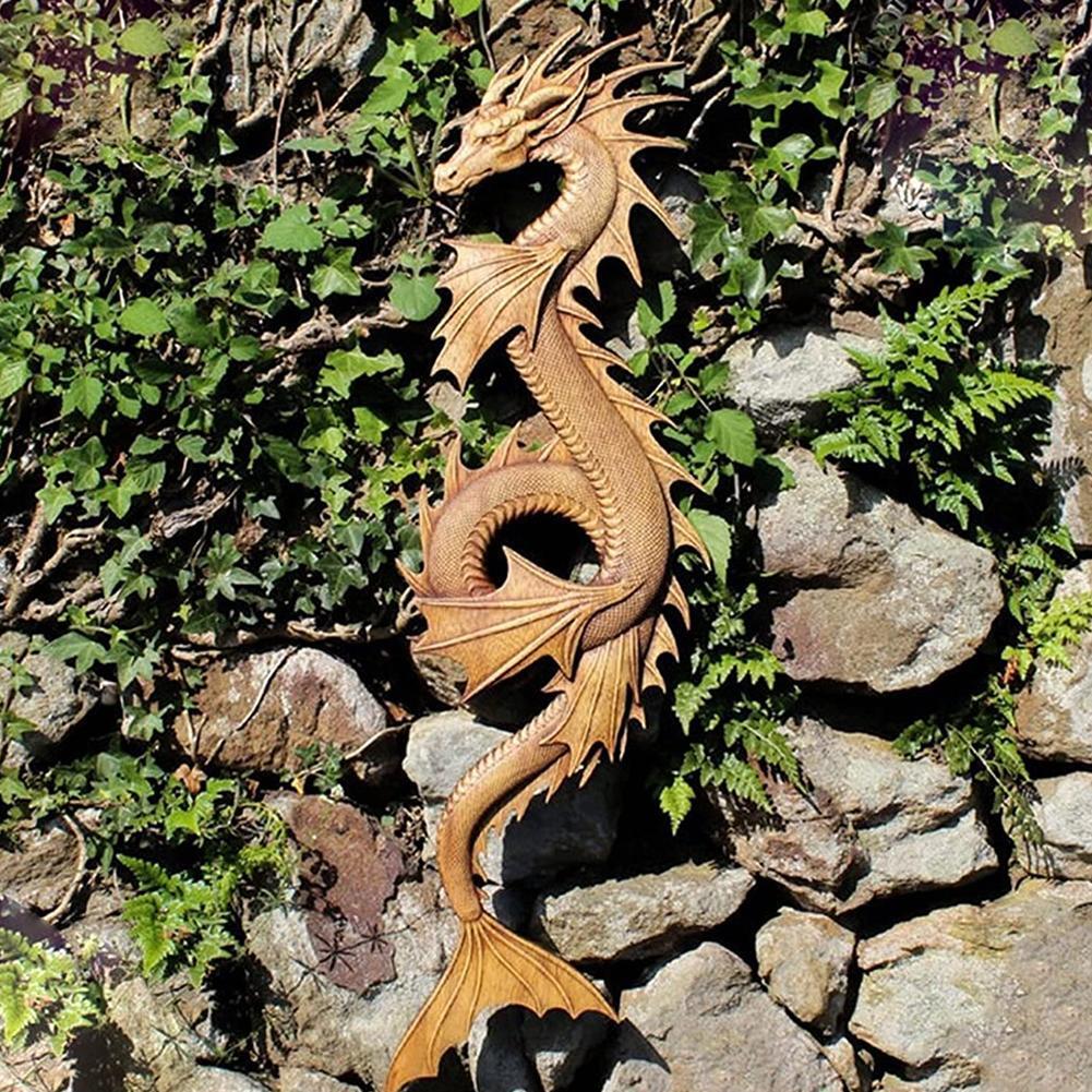 Norse Dragon Wooden Carving Wall Hanging Art Dragon Statue Wall Decor