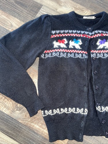 VTG KNIt makers Girls Size L Cardigan Heart Sweater Scottie Dog-READ - Picture 5 of 15