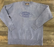 VTG.80s Harley Davidson AMERICAN CLASSIC Blue Stonewash Sweatshirt Made USA LRG.