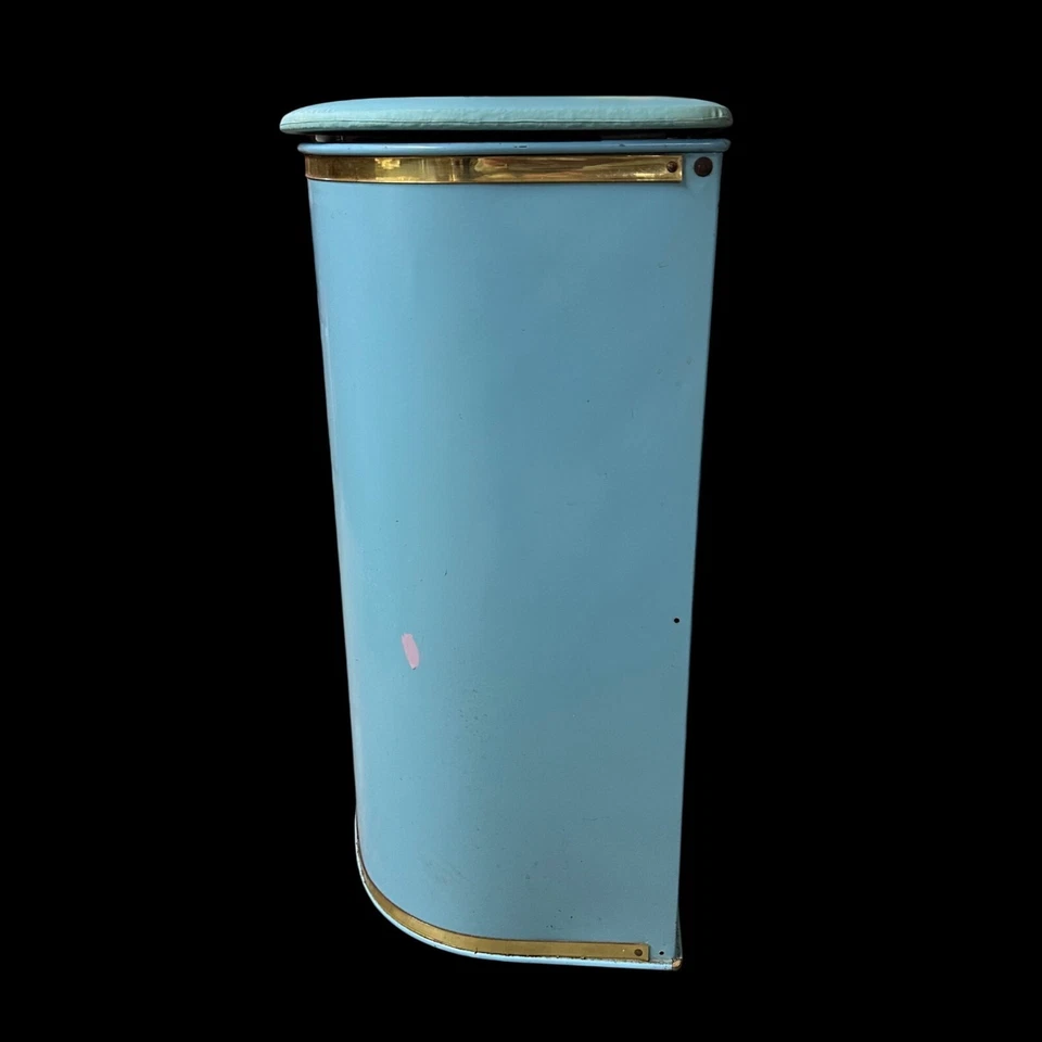 Cesta de lavandería vintage Mid Century Blue Flower Power Detecto New York Foto 2 de 4