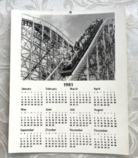 Riverview Amusement Park Roller Coaster Chicago Illinois 1981 Calendar