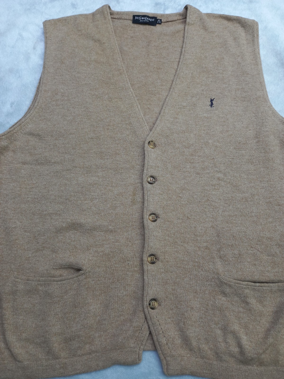 Gilet vintage Yves Saint Laurent anni '90 cappotto vita lana beige MAGLIONE UOMO taglia XL